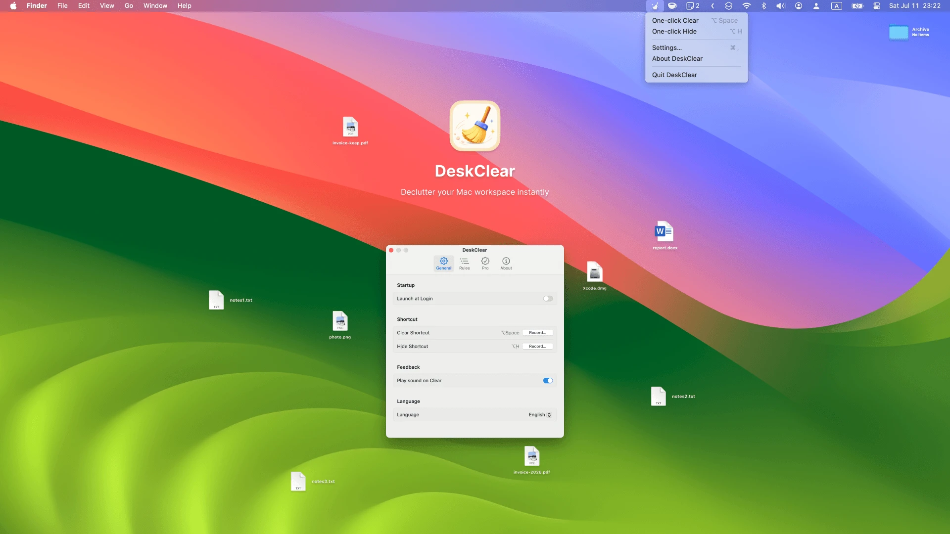 DeskClear app screenshot